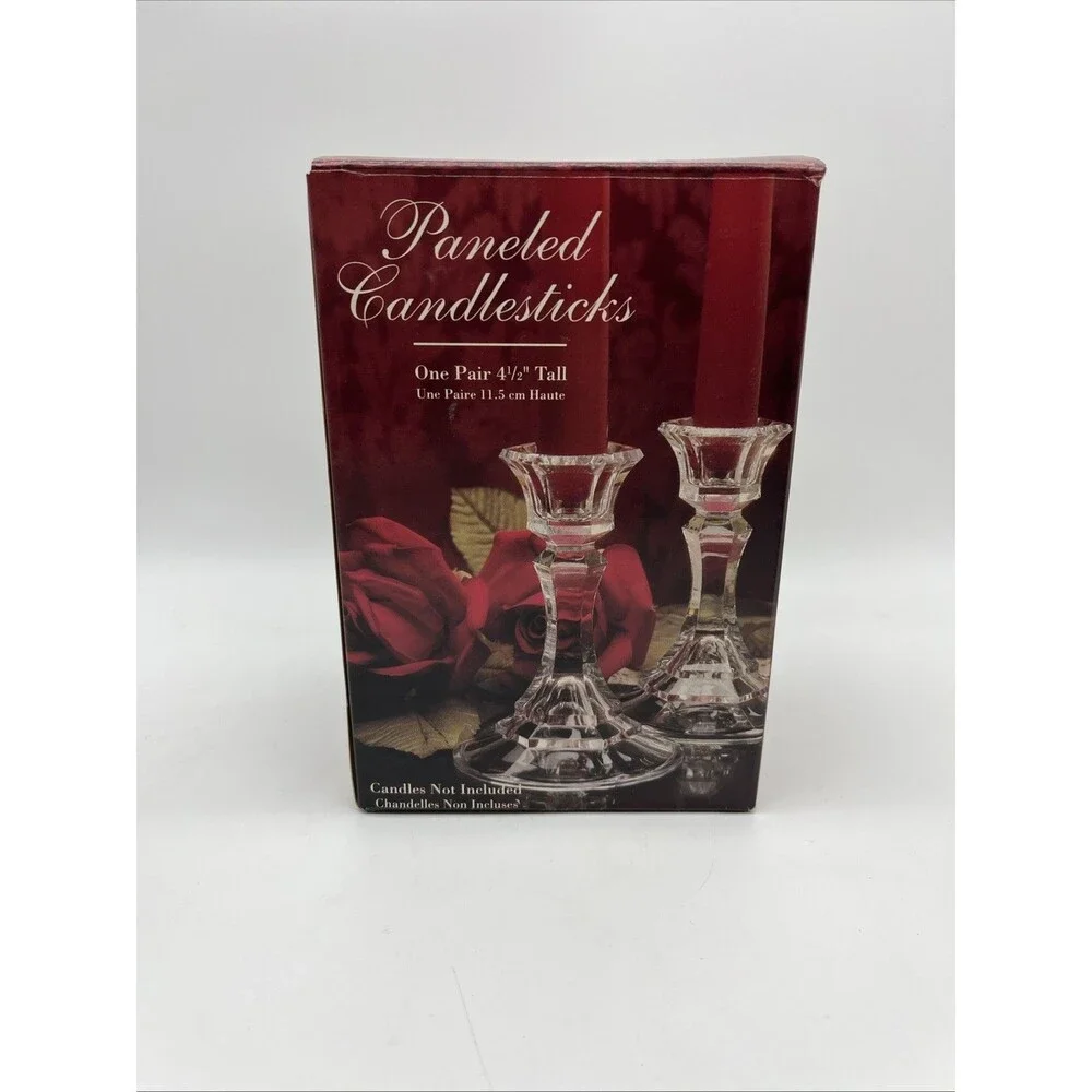 Antique Crystal Paneled Candlesticks Set of 2- 5.5